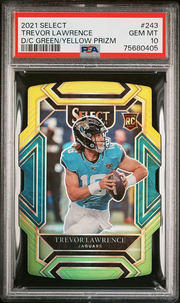 2021 Panini Select 243 Trevor Lawrence Die-cut Green/yellow Prizm PSA 10