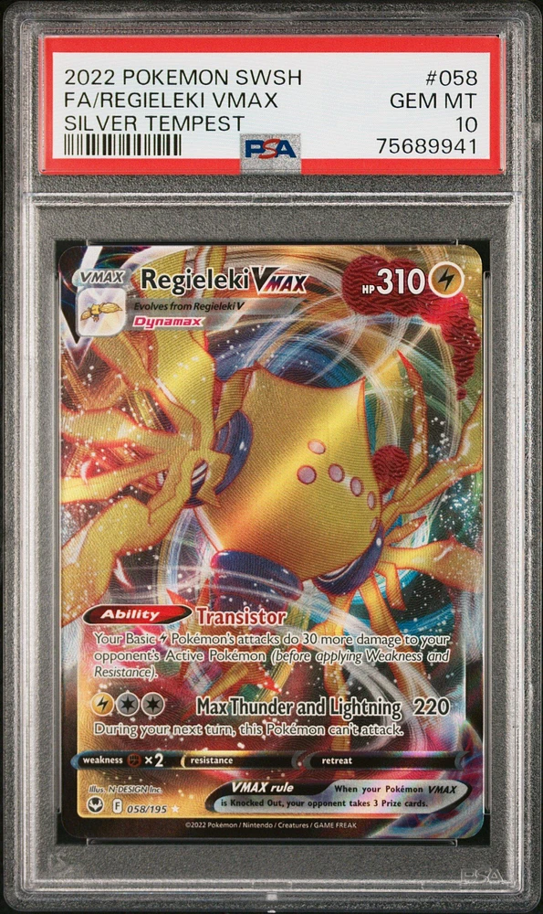 2022 Pokemon Sword & Shield Silver Tempest 058 Full Art/regieleki Vmax PSA 10