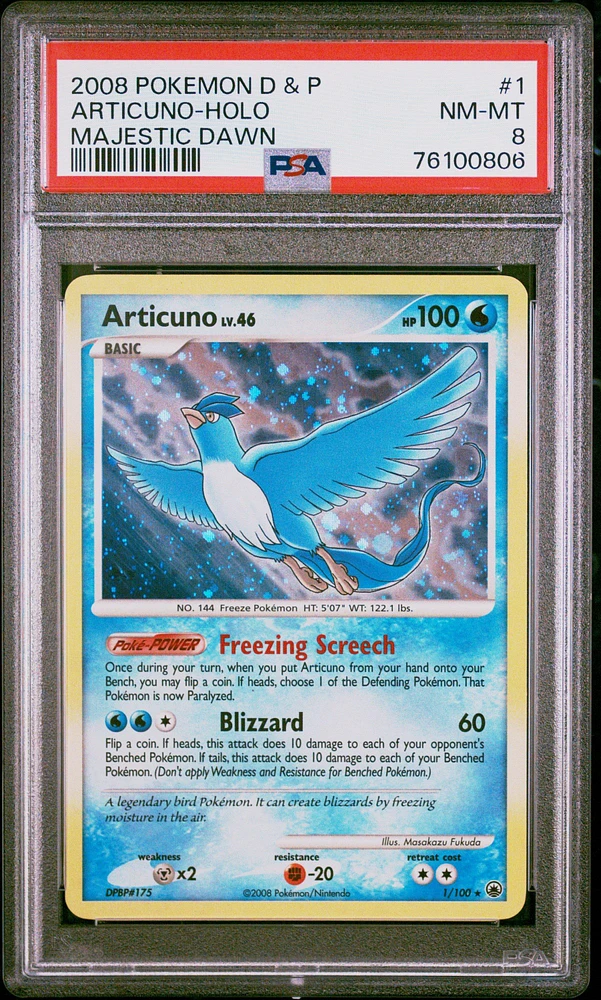 2008 Pokemon Diamond & Pearl Majestic Dawn 1 Articuno-holo PSA 8
