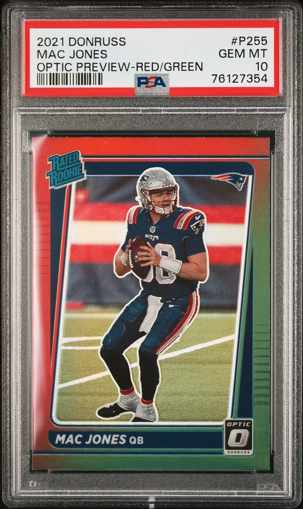 2021 Panini Donruss P255 Mac Jones Optic Preview-red/green PSA 10