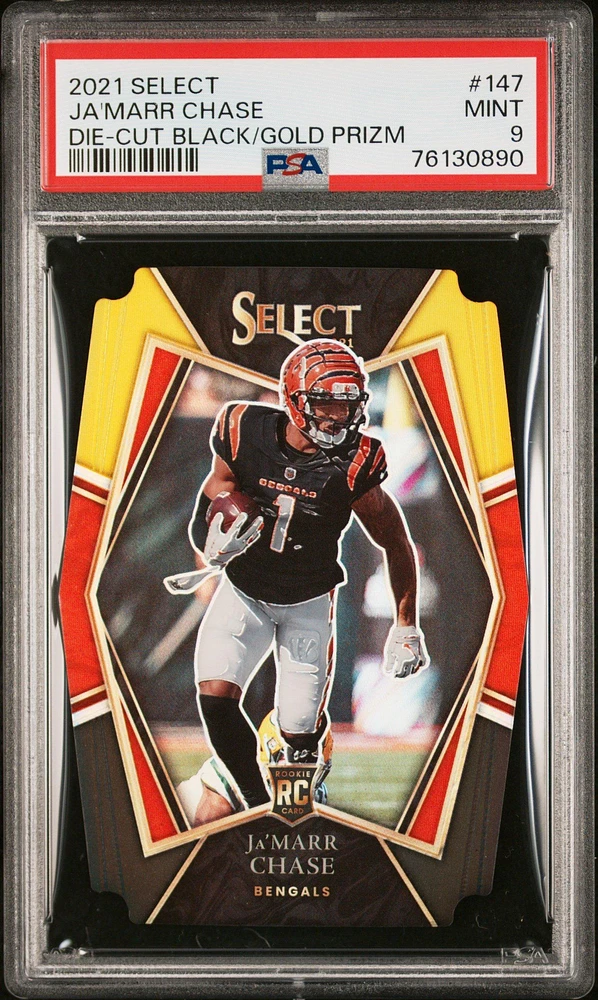 2021 Panini Select 147 Ja'marr Chase Die-cut Black/gold Prizm PSA 9