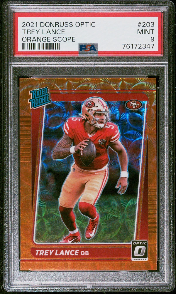 2021 Panini Donruss Optic 203 Trey Lance Orange Scope PSA 9