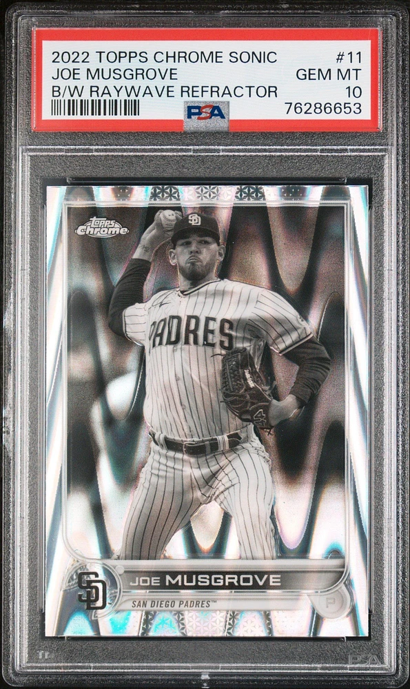 2022 Topps Chrome Sonic 11 Joe Musgrove Black & White Raywave Refractor PSA 10