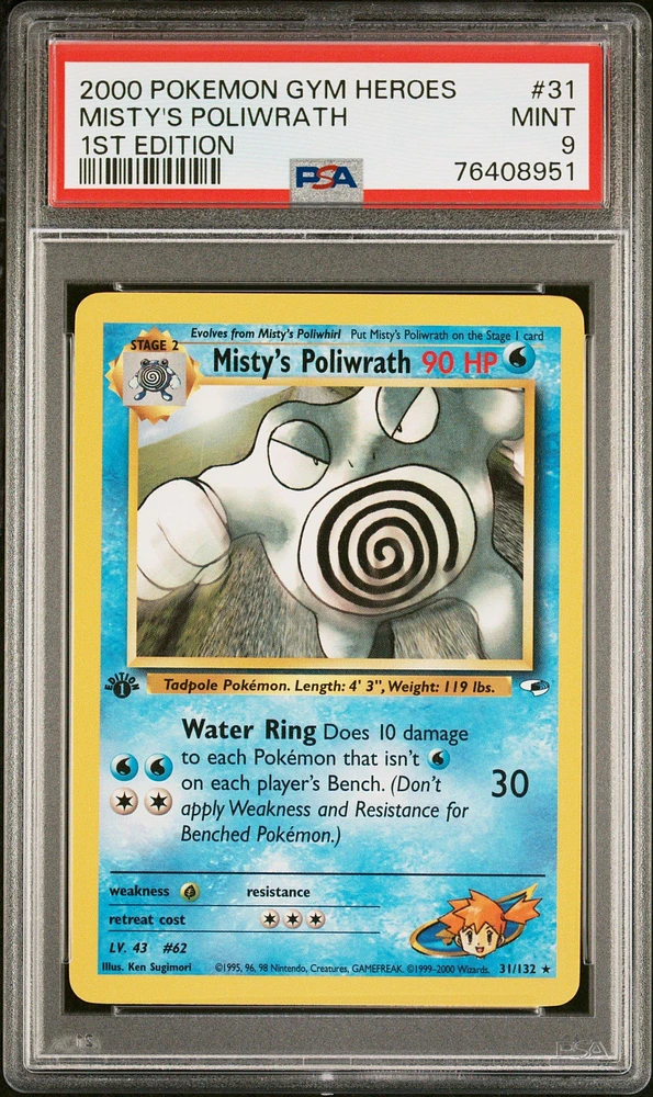 2000 Pokemon Gym Heroes 31 Misty's Poliwrath 1st Edition PSA 9