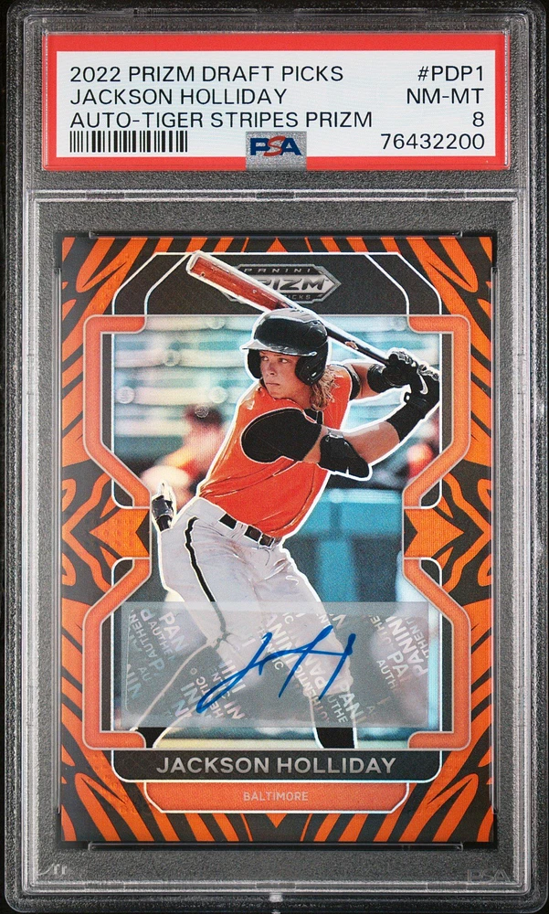 2022 Panini Prizm Draft Picks Pdp1 Jackson Holliday Autograph-tiger Stripes Prizm PSA 8