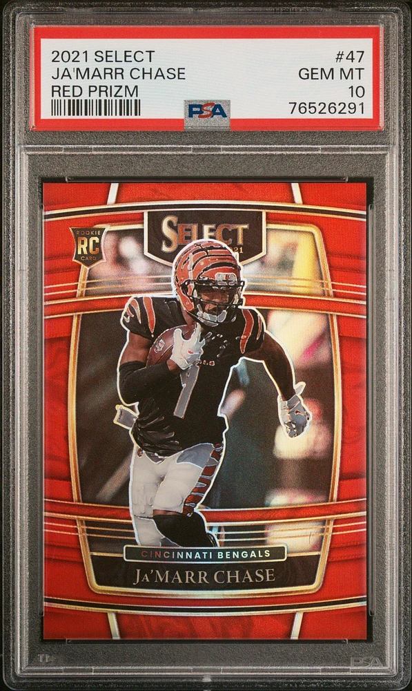 2021 Panini Select 47 Ja'marr Chase Red Prizm PSA 10