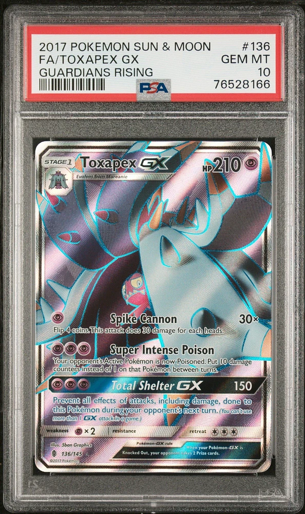 2017 Pokemon Sun & Moon Guardians Rising 136 Fa/toxapex Gx PSA 10