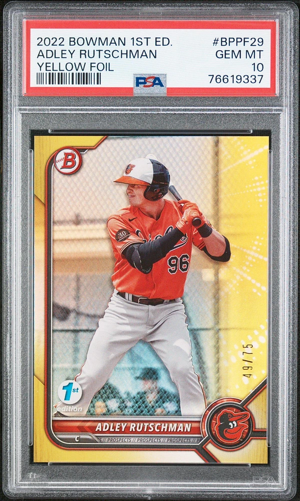 2022 Bowman 1st Edition Bppf29 Adley Rutschman Yellow Foil PSA 10