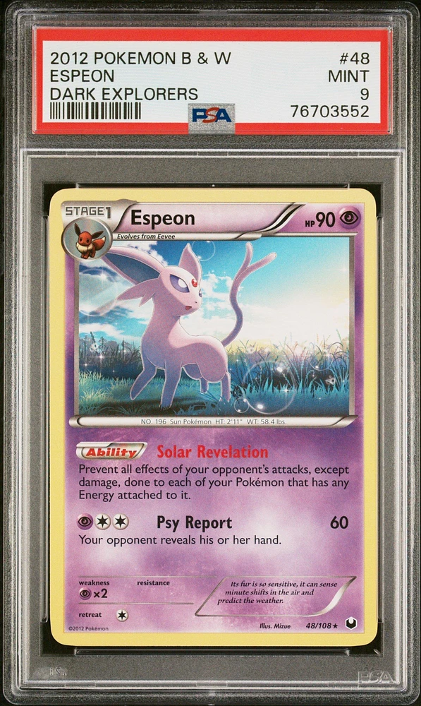 2012 Pokemon Black & White Dark Explorers 48 Espeon PSA 9