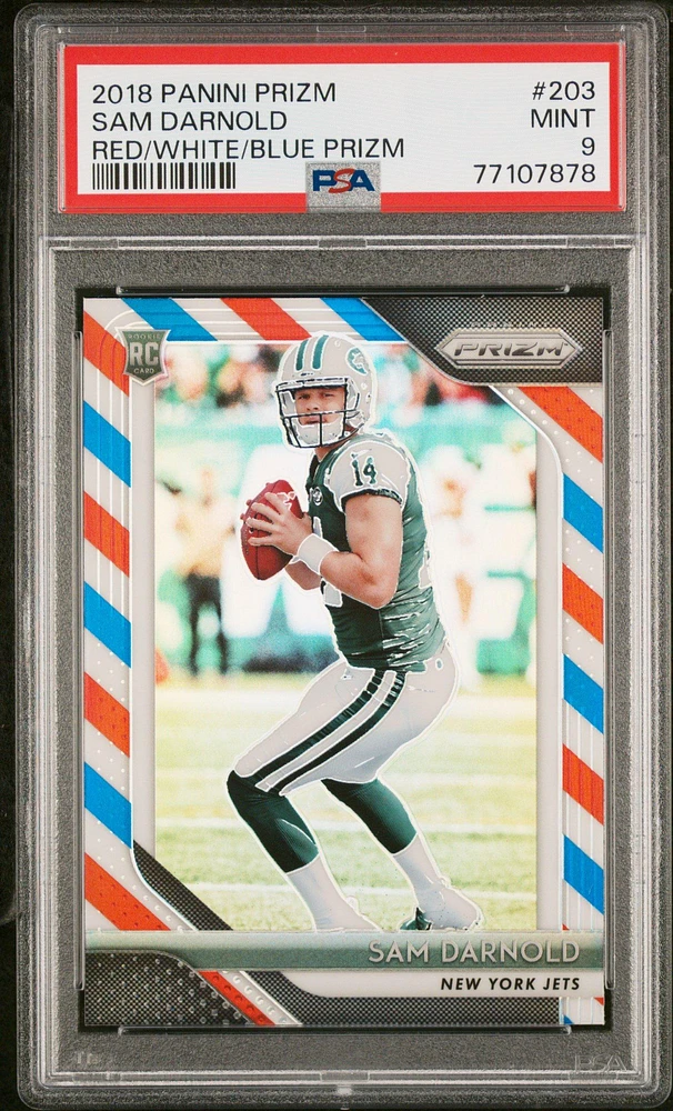 2018 Panini Prizm 203 Sam Darnold Red/white/blue Prizm PSA 9