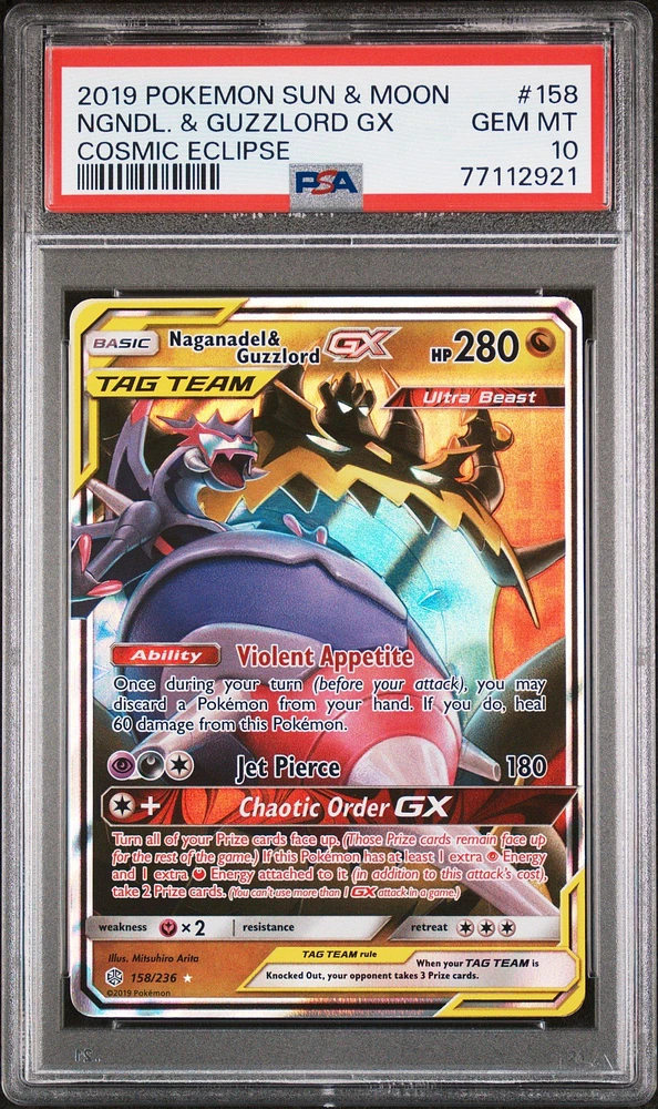 2019 Pokemon Sun & Moon Cosmic Eclipse 158 Naganadel & Guzzlord Gx PSA 10