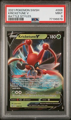 2021 Pokemon Sword & Shield Battle Styles 006 Kricketune V PSA 9