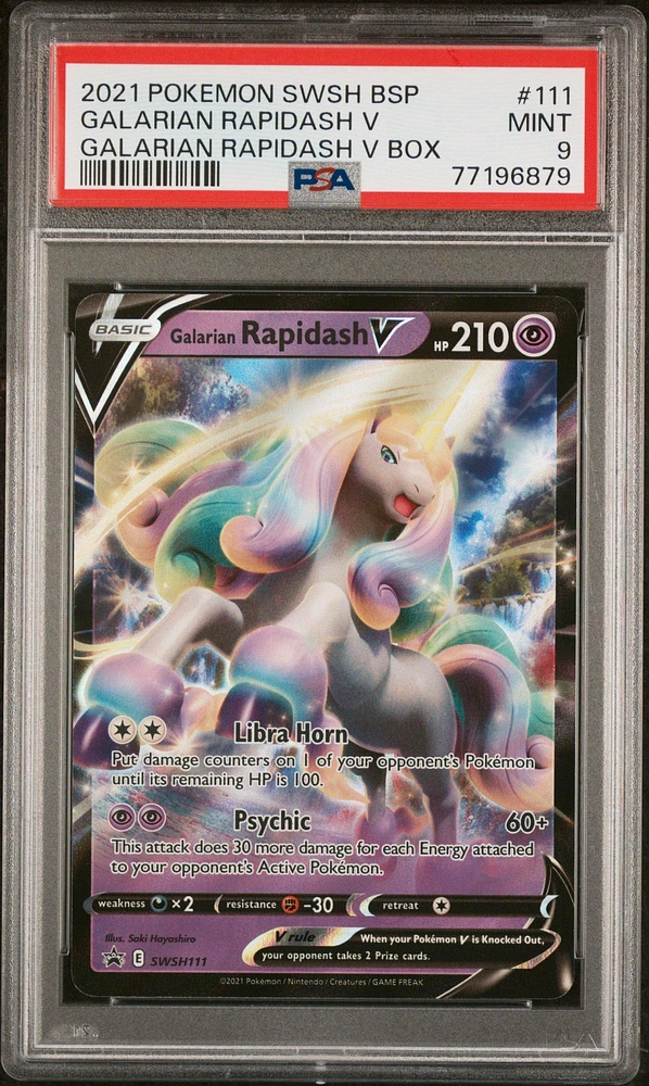 2021 Pokemon Swsh Black Star Promo 111 Galarian Rapidash V Galarian Rapidash V Box PSA 9