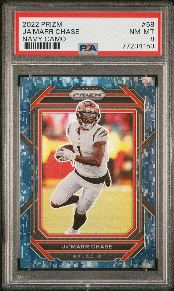 2022 Panini Prizm 58 Ja'marr Chase Navy Camo PSA 8