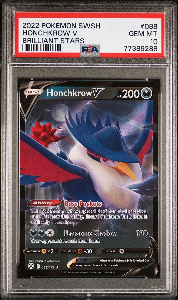 2022 Pokemon Sword & Shield Brilliant Stars 088 Honchkrow V PSA