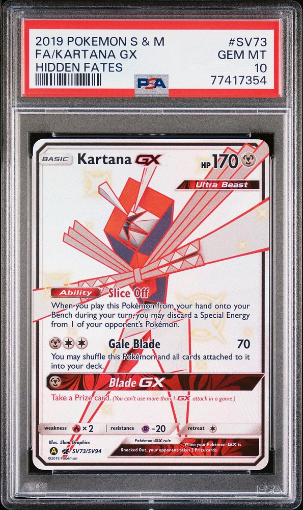 2019 Pokemon Sun & Moon Hidden Fates Sv73 Fa/kartana Gx PSA 10