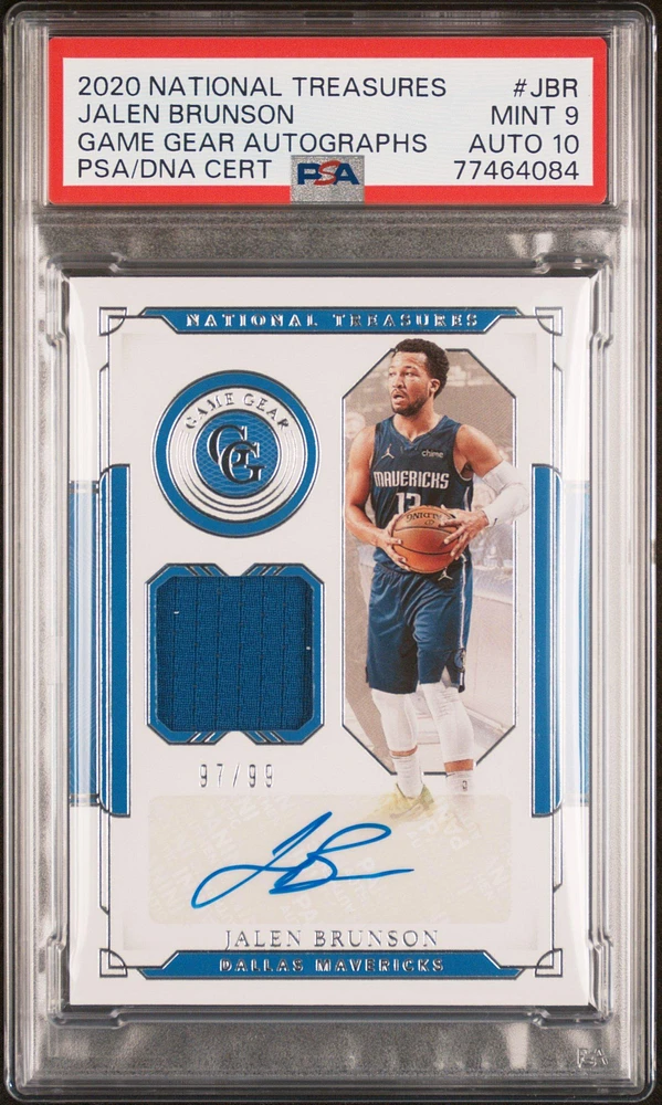 2020 Panini National Treasures Game Gear Autographs Jbr Jalen Brunson PSA 9