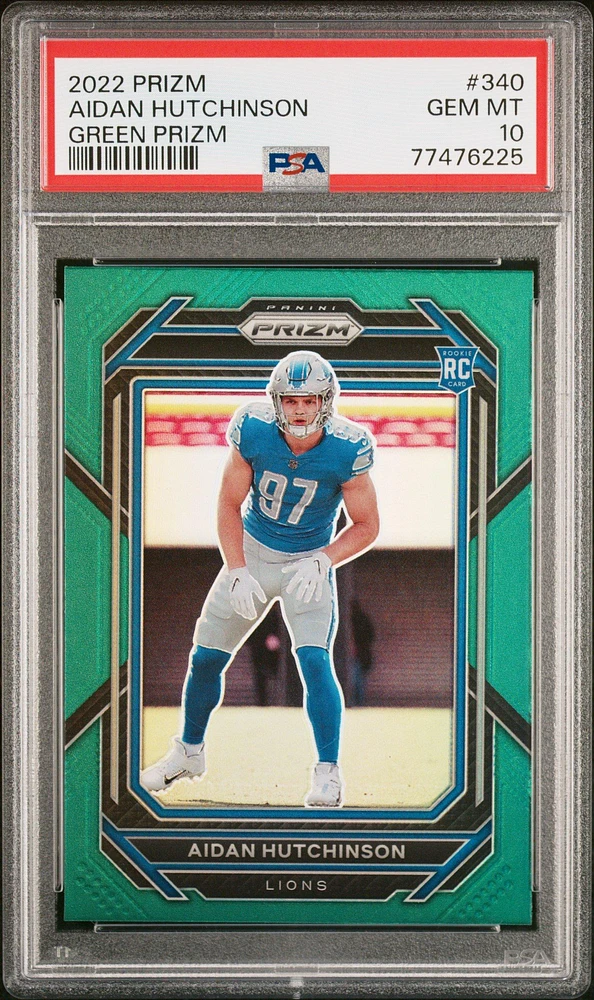2022 Panini Prizm 340 Aidan Hutchinson Green Prizm PSA 10