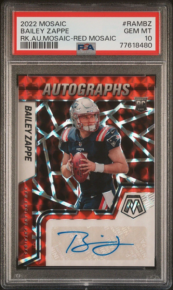 2022 Panini Mosaic Rookie Autograph Mosaic Rambz Bailey Zappe Red Mosaic PSA 10