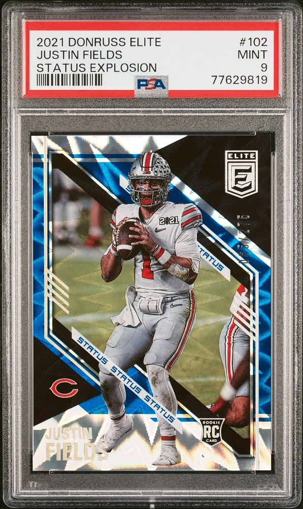 2021 Panini Donruss Elite 102 Justin Fields Status Explosion PSA 9