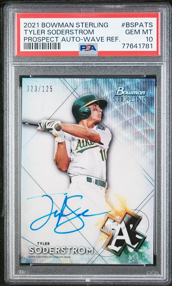 2021 Bowman Sterling Prospect Autographs Bspats Tyler Soderstrom Wave Refractor PSA 10