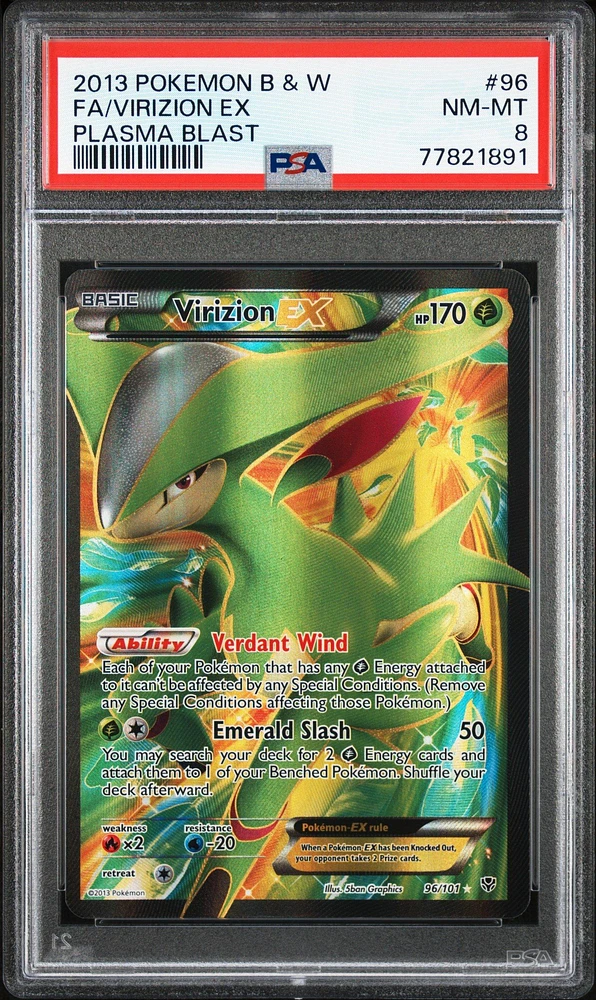 2013 Pokemon Black & White Plasma Blast 96 Full Art/virizion Ex PSA 8