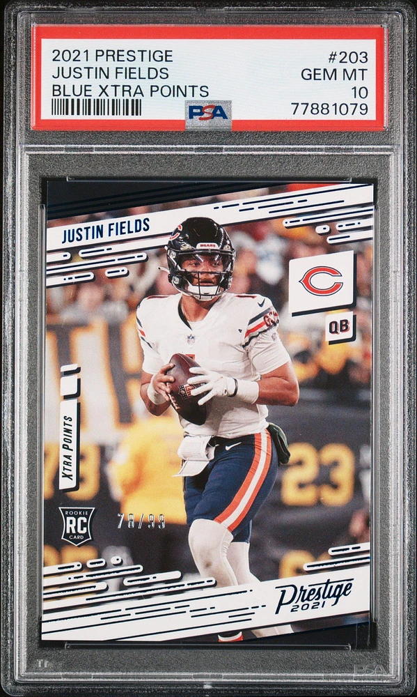 2021 Panini Prestige 203 Justin Fields Blue Xtra Points PSA 10