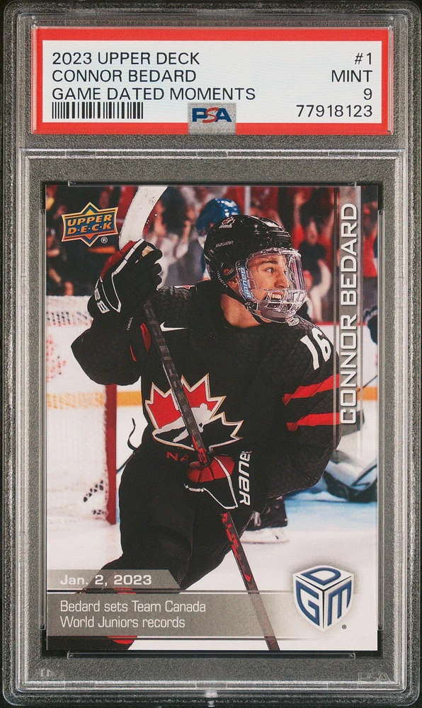 2023 Upper Deck Game Dated Moments 1 Connor Bedard PSA 9