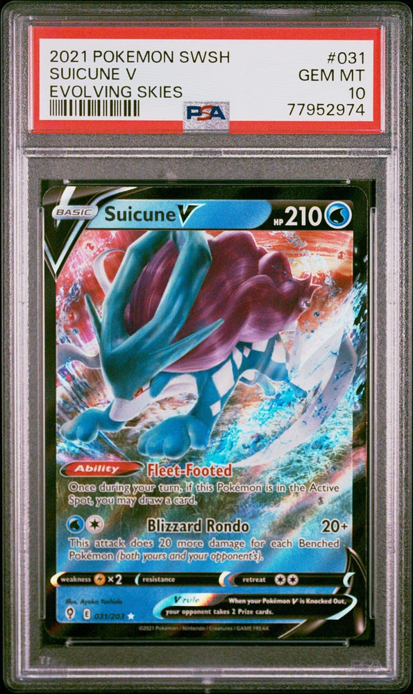 2021 Pokemon Sword & Shield Evolving Skies 031 Suicune V PSA 10
