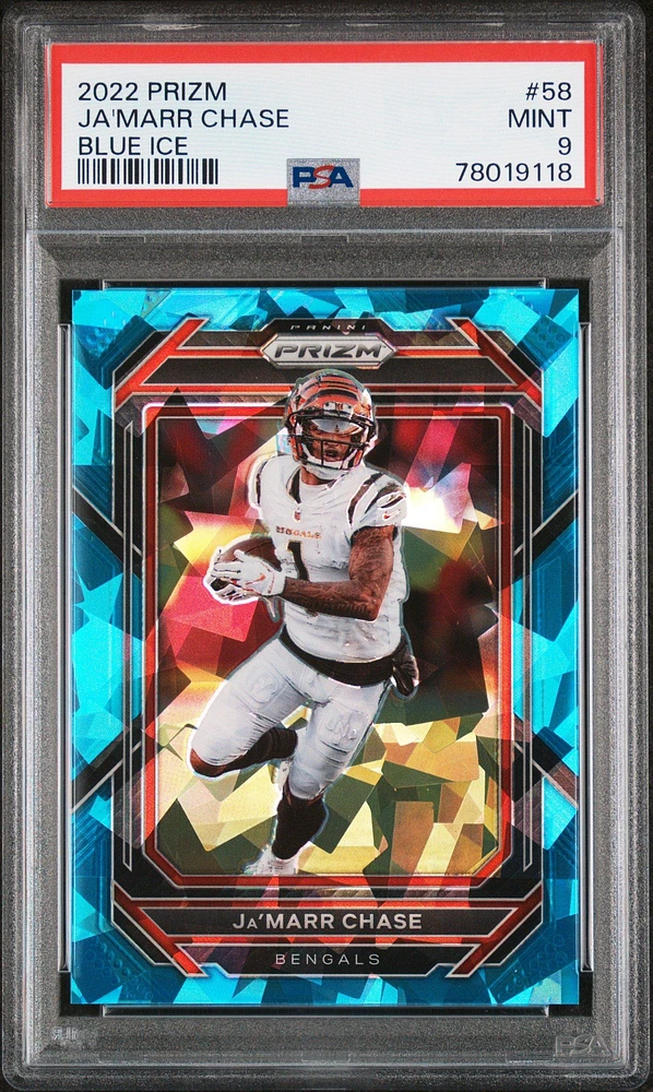2022 Panini Prizm 58 Ja'marr Chase Blue Ice PSA 9