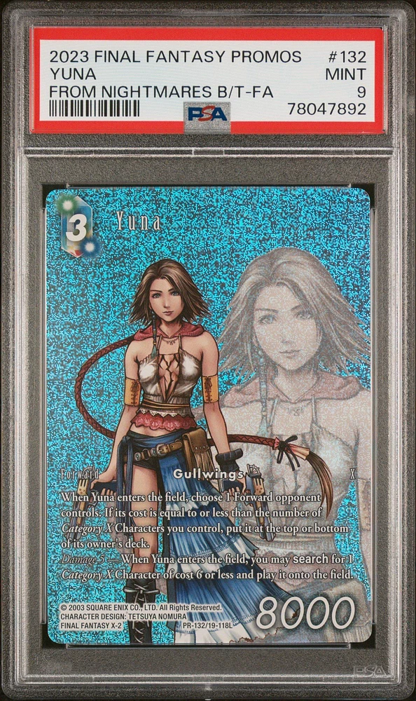 2023 Final Fantasy Promos 132 Yuna From Nightmares Box Topper-full Art PSA 9