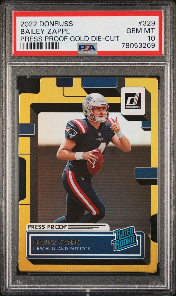 2022 Panini Donruss 329 Bailey Zappe Press Proof Gold Die-cut PSA 10