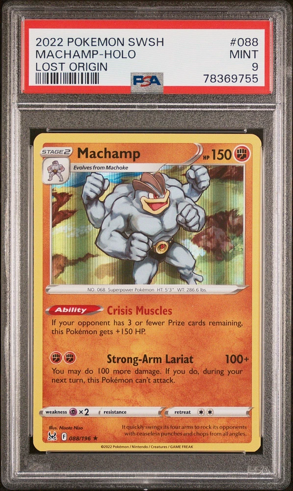 2022 Pokemon Sword & Shield Lost Origin 088 Machamp-holo PSA 9
