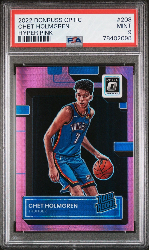 2022 Panini Donruss Optic 208 Chet Holmgren Hyper Pink PSA 9