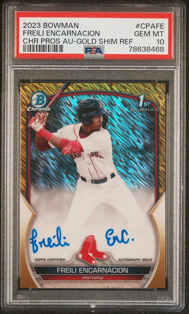 2023 Bowman Chrome Prospect Autographs Cpafe Freili Encarnacion Gold Shimmer PSA 10