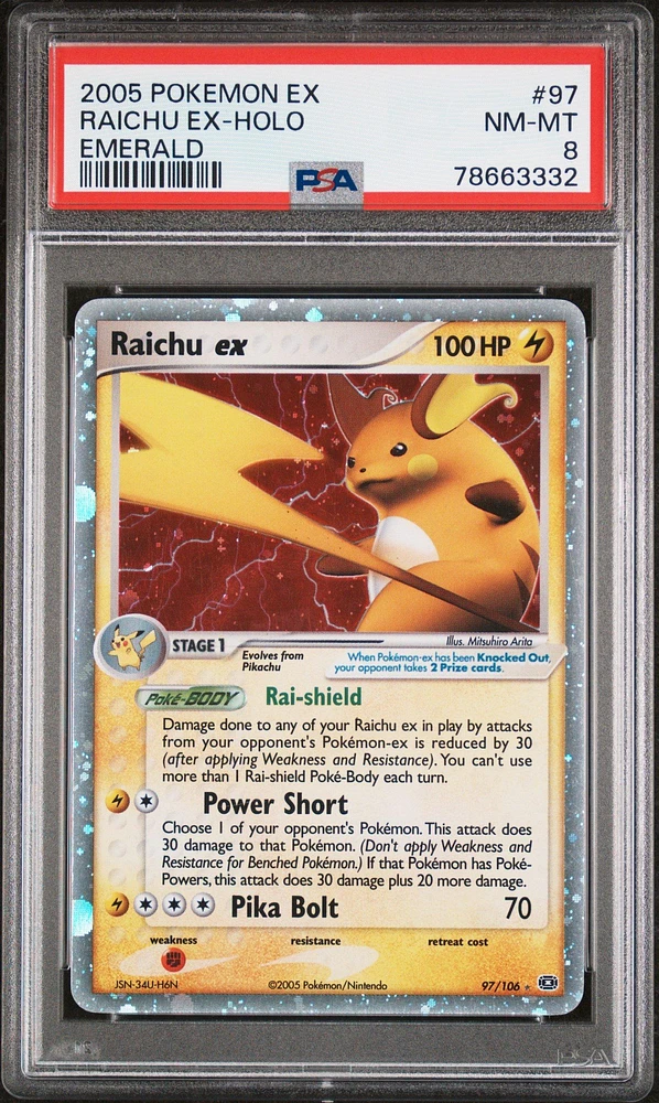 2005 Pokemon Ex Emerald 97 Raichu Ex PSA 8