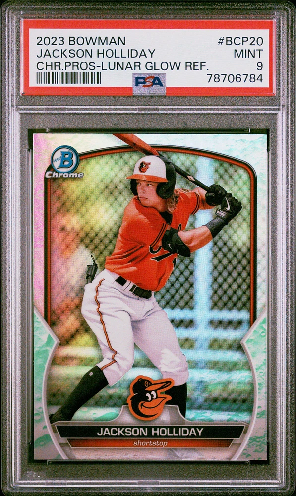 2023 Bowman Chrome Prospects Bcp20 Jackson Holliday Lunar Glow Refractor PSA 9