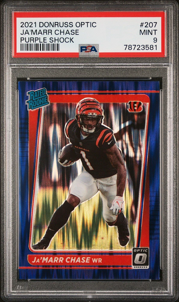 2021 Panini Donruss Optic 207 Ja'marr Chase Purple Shock PSA