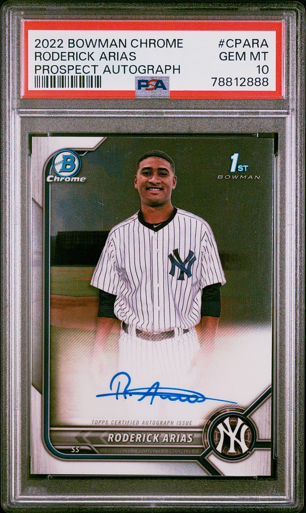 2022 Bowman Chrome Prospect Autographs Cpara Roderick Arias PSA 10