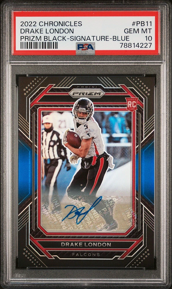 2022 Panini Chronicles Prizm Black Pb11 Drake London Signature-blue PSA 10