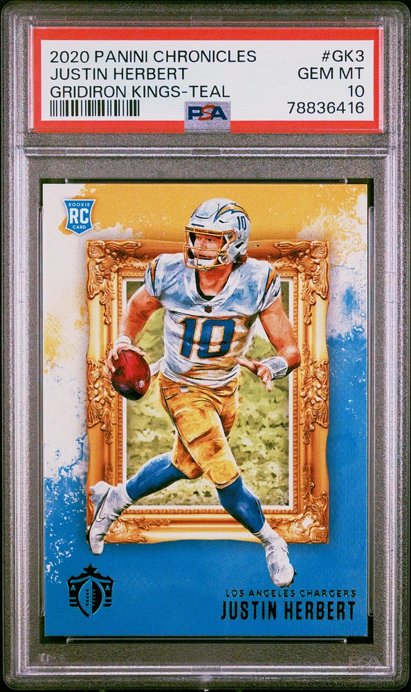 2020 Panini Chronicles Gridiron Kings Gk3 Justin Herbert Teal PSA 10