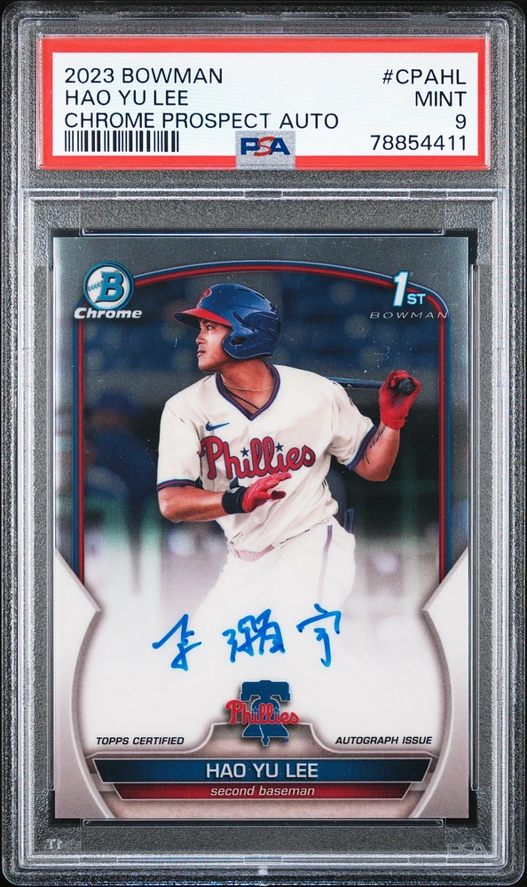 2023 Bowman Chrome Prospect Autographs Cpahl Hao Yu Lee PSA 9