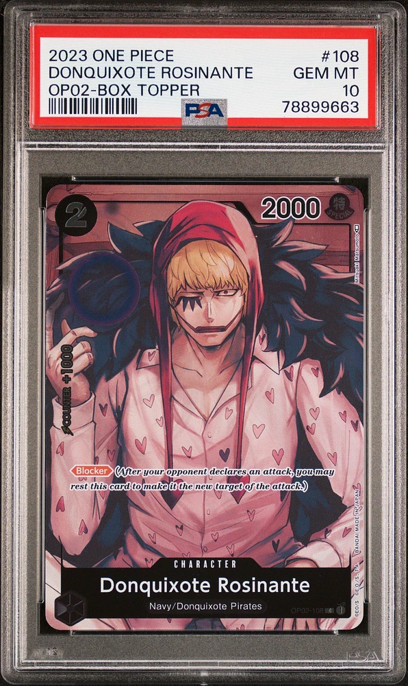 2023 One Piece Paramount War 108 Donquixote Rosinante Box Topper PSA 10