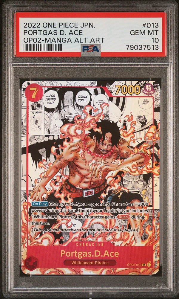 2022 One Piece Japanese Paramount War 013 Portgas D. Ace Manga Alternate Art PSA 10