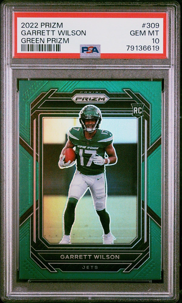 2022 Panini Prizm 309 Garrett Wilson Green Prizm PSA