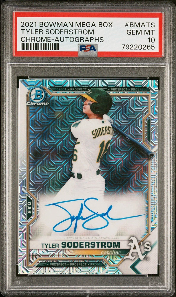 2021 Bowman Mega Box Chrome Autographs Bmats Tyler Soderstrom PSA 10