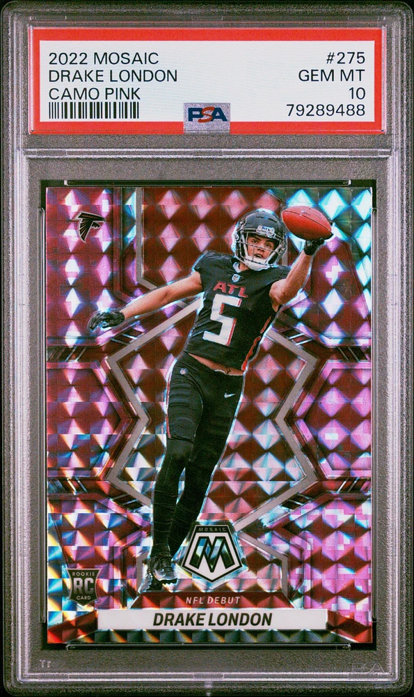2022 Panini Mosaic 275 Drake London Camo Pink PSA 10