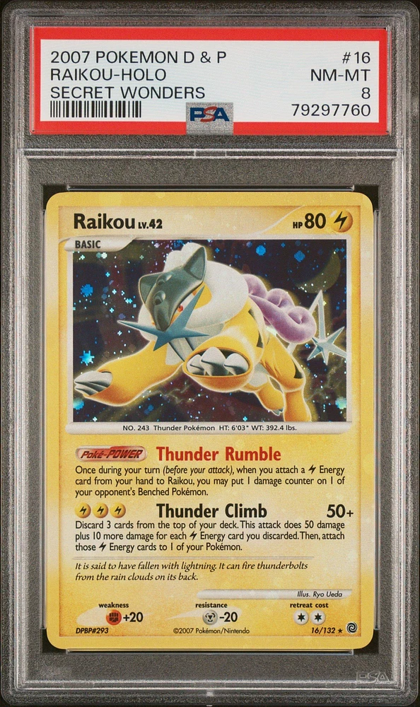 2007 Pokemon Diamond & Pearl Secret Wonders 16 Raikou-holo PSA