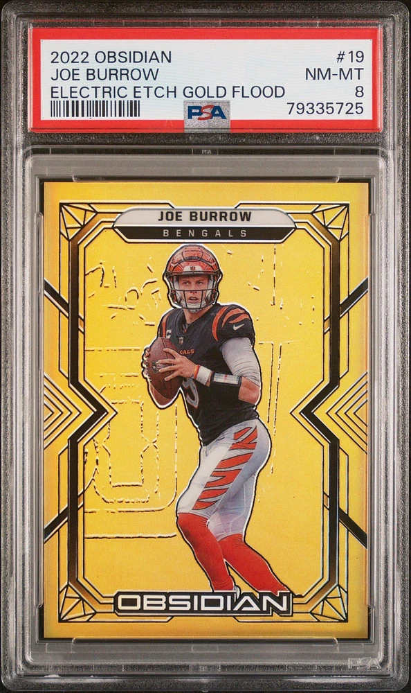 2022 Panini Obsidian 19 Joe Burrow Electric Etch Gold Flood PSA 8