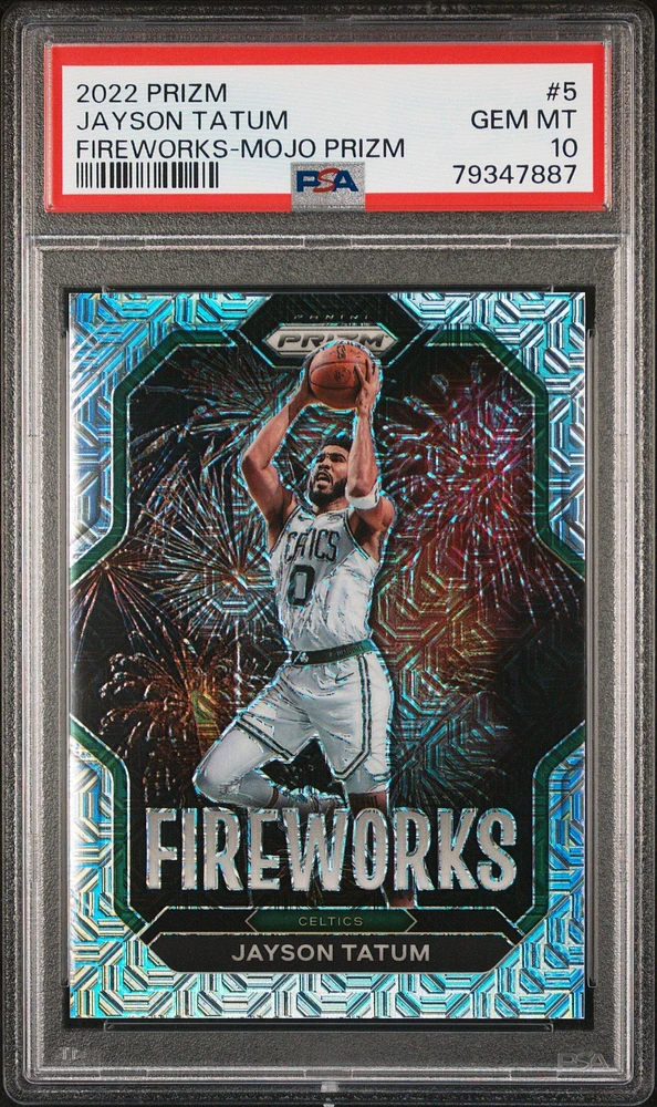 2022 Panini Prizm Fireworks 5 Jayson Tatum Mojo Prizm PSA 10